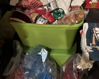 lots of ribbon and wrapping material