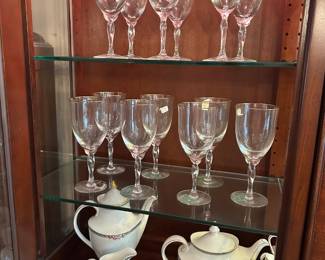 Lenox Rhythm Gold Ice Tea and water glasses and Royal Doulton Orchard Hill china