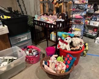 barbies, cabbage patch, stuffed animals 