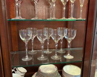 Lenox Rhythm Gold water glasses and Royal Doulton Orchard Hill china 