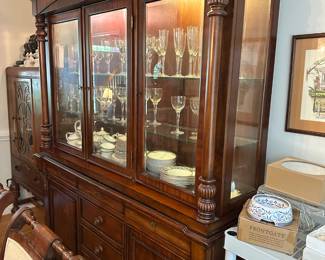 Shermag crotch mahogany illuminated china cabinet