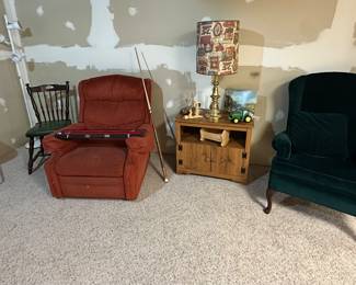 Side Chairs; Side Table; Table Lamps; Pool Sticks