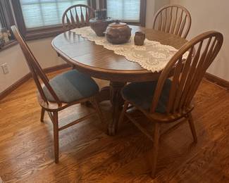 Oak Table, 4 Chairs and Leaf; Frankoma Pottery