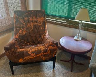 Unique Side Chair; Metal Patio Side Table; Table Lamp