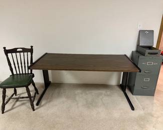 Desk; Wooden Chair; 2 Drawer Filing Cabinet