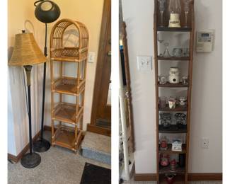 Rattan Shelving Unit; Floor Lamps; Handmade Wooden Vertical Shelving Unit; Candles and Candle Holders