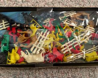 Vintage Plastic Cowboys, Horses, Animals, Fencing