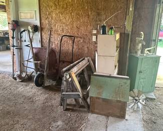 Trimmers; Wheelbarrow; Dolly; Saw Horses; Cabinets; Oil Can; Metal Hand Pump
