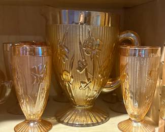 Vintage Iridescent Jeanette Iris Pitcher and Tumblers