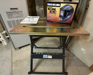 Chicago Electric Welding Table; Chicago Electric Welding Helmet with Blue Flames