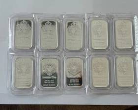 Group of 10 - 1 oz .999 Fine Silver "Scottsdale Mint Lion" Bars Sealed Sheet