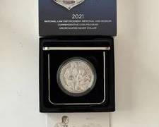 2021 National Law Enforcement Memorial and Museum Commemorative Silver Dollar with Like-New Box and COA in Gem Brilliant Uncirculated Condition