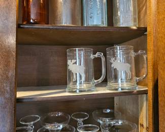 Glass bottles, Moose Etched Glass Mugs, Glass cups