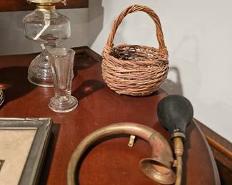 Basket, Vintage Brass Car Horn