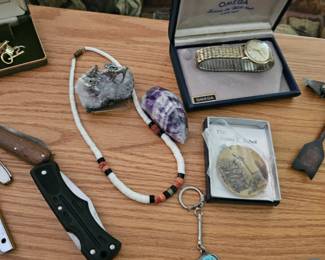 Pocket knives, Omega Watch, Key Chain