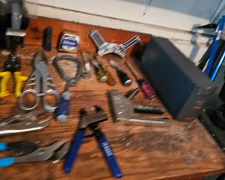 Workshop tools, Corner Clamp, Vise-Grip, Channel Locks, Battery Backup
