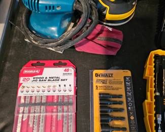 Jig Saw Blades, Palm Sander, Nut Driver Drill set