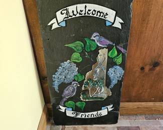 Welcome Friends Hanging Sign - NH state