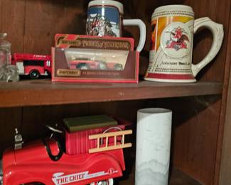 Anheuser Bush Beer Stein, Toy Fire Trucks