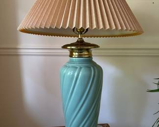 Turquoise Ceramic & Brass Table Lamp
