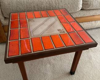 Mid Century Orange Tile Top Accent Table