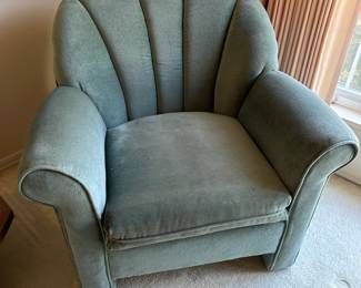 Blue Velvet Shell-Back Barrel Chair