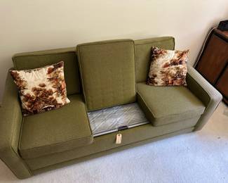 Mid Century Moss Green Pull Out Sofa
