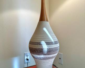 Mid Century Ceramic and Teak Oversized Table Lamp