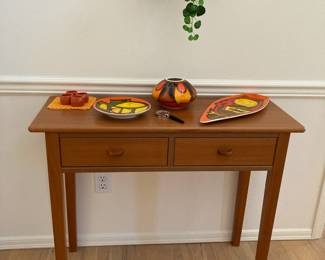 Poole Pottery Delphis Design – Plate, Vase & Platter, Mid Century Double Drawer Console Table