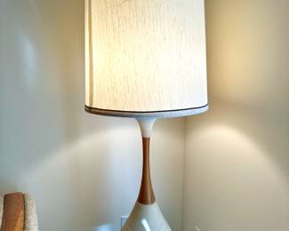 Mid Century Ceramic and Teak Oversized Table Lamp