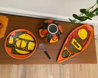 Poole Pottery Delphis Design – Plate, Vase & Platter