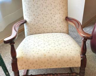 Victorian Style White Polka Dot Upholstered Rocking Chair