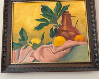 Framed Kitchen Scene Still Life Acrylic Painting