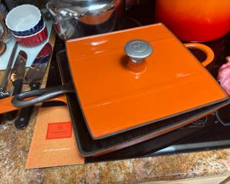 Mario Batali Orange Enameled Cast Iron Grill Pan/Panini Press by Dansk