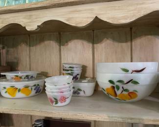 Fire King "Gay Fad Fruit" Baking Dishes, Custard Cups and Mixing Bowls, Set of 4 Fire King "Peach Blossom" Custard Cups