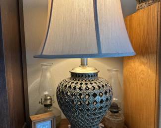 Pair of Pierced Gold Resin Ginger Jar Table Lamps