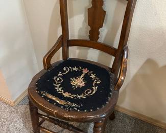 Victorian Eastlake Armchair with Floral Needlepoint Seat