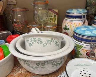 Set of 3 Corelle Cordinates Callaway Nesting Stoneware Mixing Bowl Set with Ivy Design