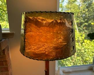 Victorian Style Floor Lamp with Mountain Scene Lampshade