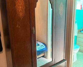 Art Deco Style Wardrobe with Inlaid Details and Central Mirror
