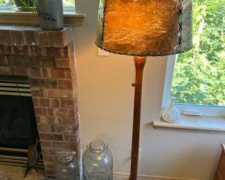 Victorian Style Floor Lamp with Mountain Scene Lampshade