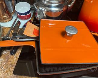 Mario Batali Orange Enameled Cast Iron Grill Pan/Panini Press by Dansk