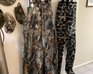 Camo bib, overalls, and wadders