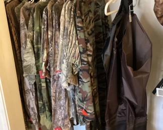 Camouflage shirts, and fishing hip wadders