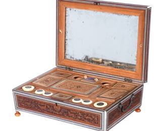 Lot 137: Anglo Indian Carved and Inlaid Sewing Box
