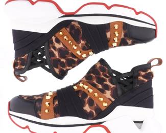 Lot 204c: Pair Christian Louboutin Leopard 123 Run Flat Sneaker