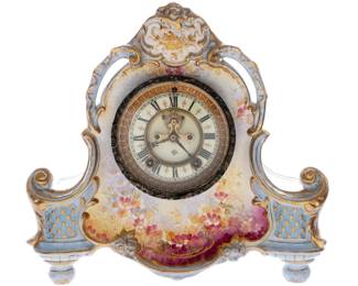 Lot 372: Royal Bonn Ansonia Porcelain Mantel Clock