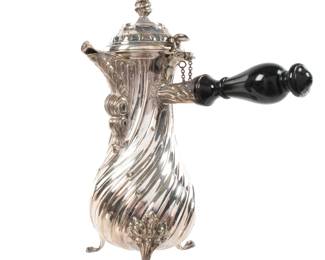 Lot 135: Louis XV Style Belgian Silver Chocolate Pot