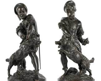 Lot 338a: Pair after Henri Ple Houndsman Bronze Sculptures