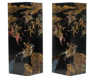 Lot 326: Pair Chinese Black Lacquer Chinoiserie Pedestals